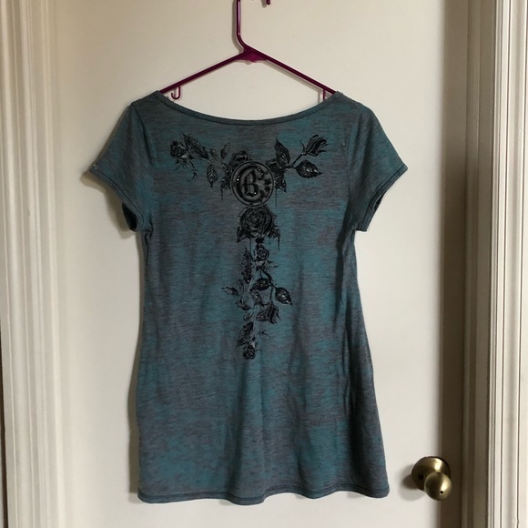 Crash n Burn Teal/Grey Skull V-Neck T-Shirt - Picture 5 of 7